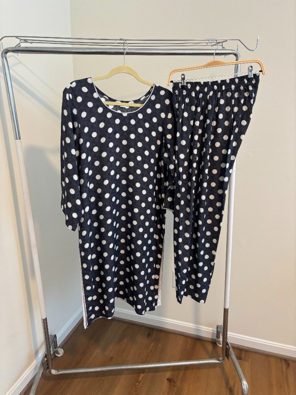 Dark gray polka dot linen Pakistani co-ord set